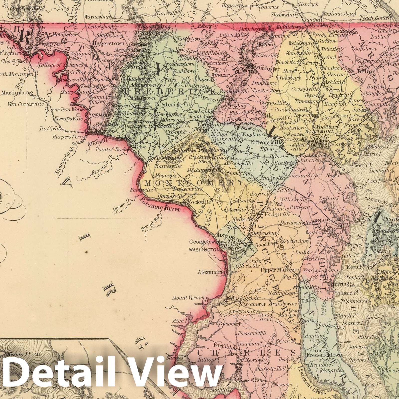 Maryland and Delaware - Railroad Map, 1859 - Historical Map Print