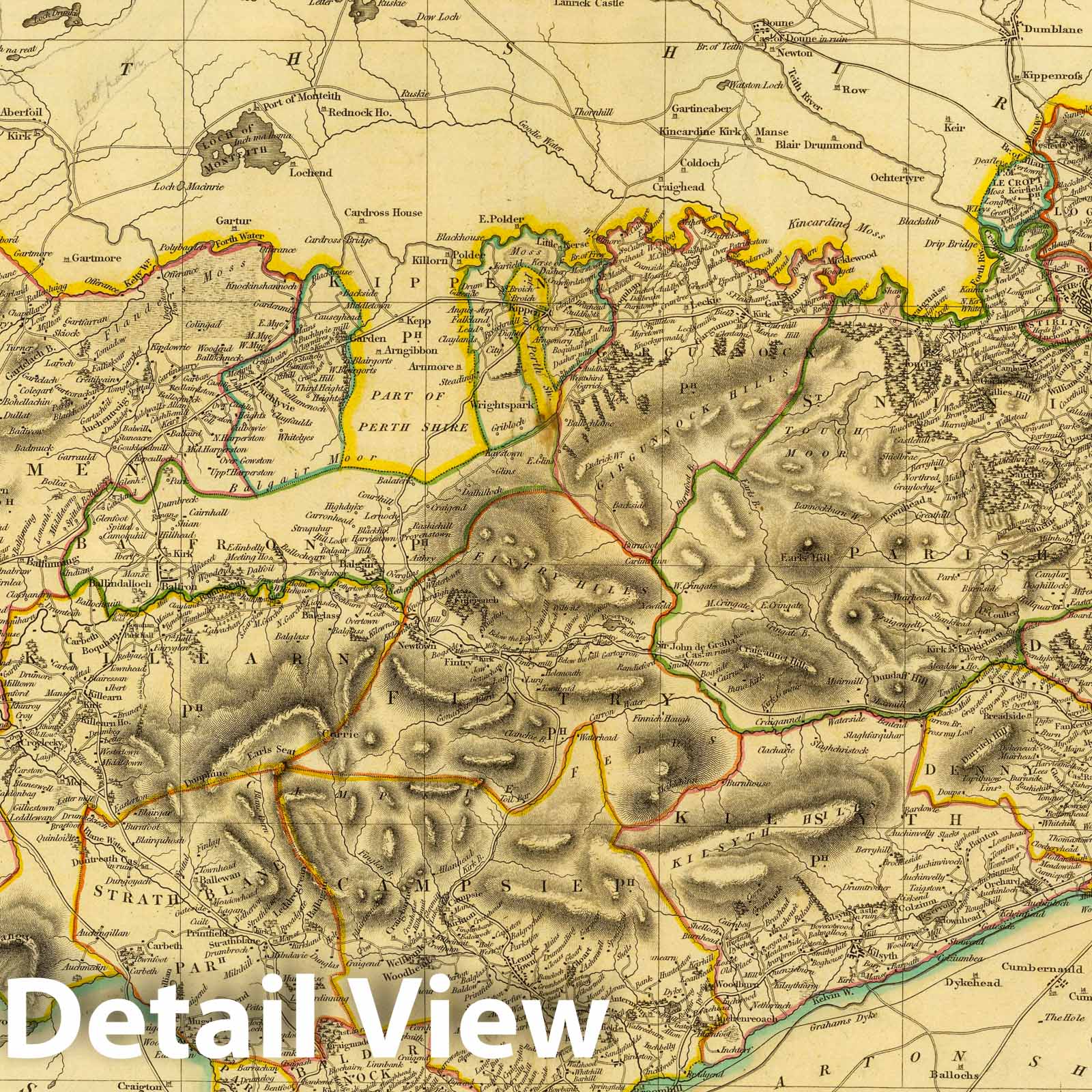 Stirlingshire, Scotland - Road Map, 1832 - Historical Map Print