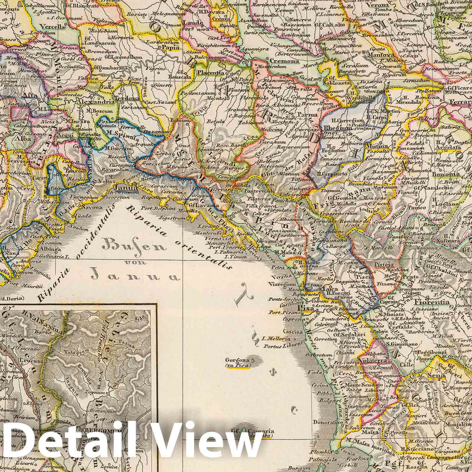 Upper and Middle Italy under the Hohenstaufen, 1854 - Historical Map Print
