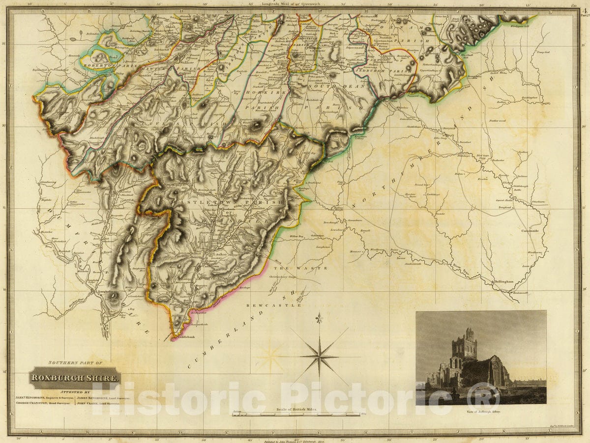 Historic Map : National Atlas - 1832 Roxburgh Shire S. - Vintage Wall Art