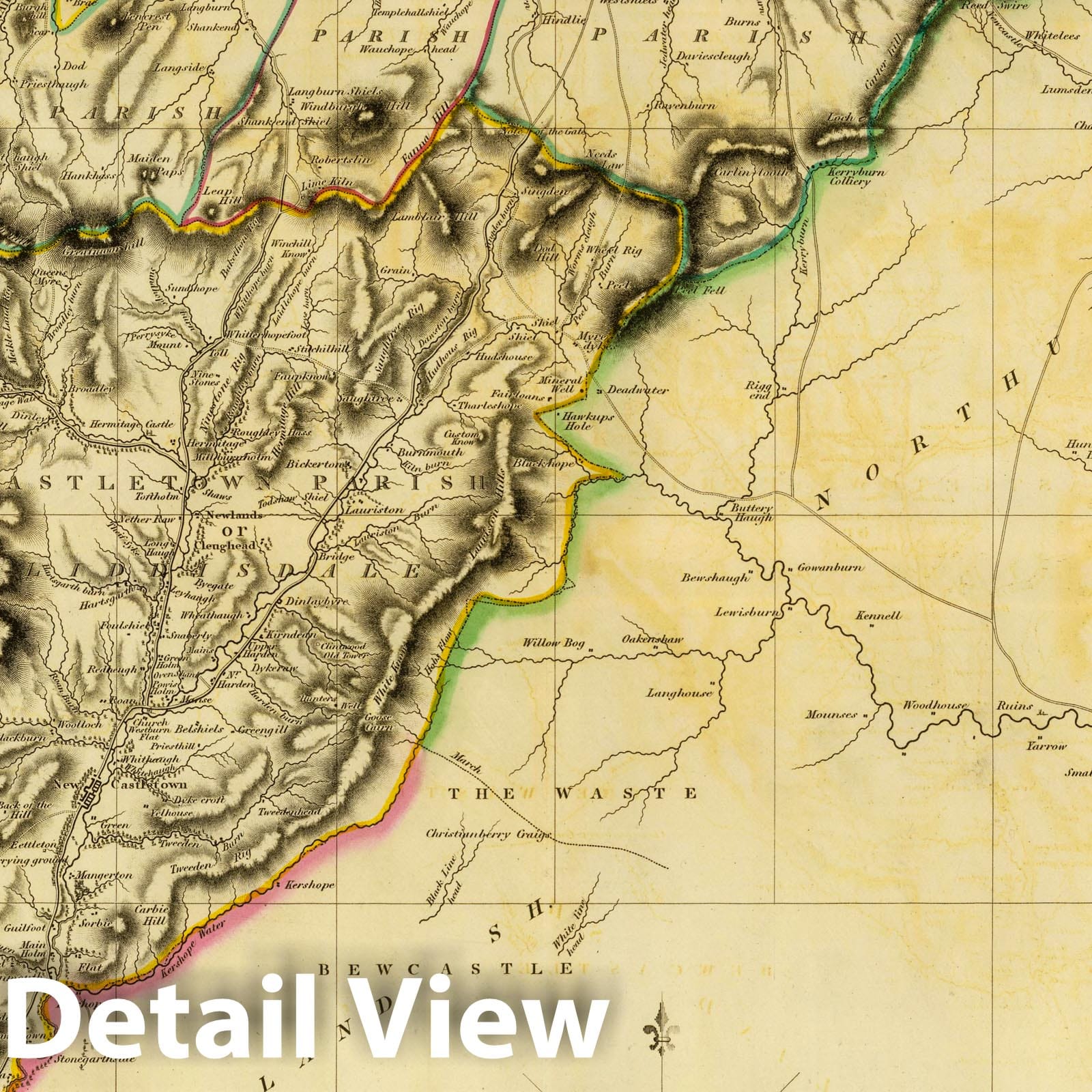 Roxburgh Shire with Jedburgh Abbey - Road Map, 1832 - Historical Map Print