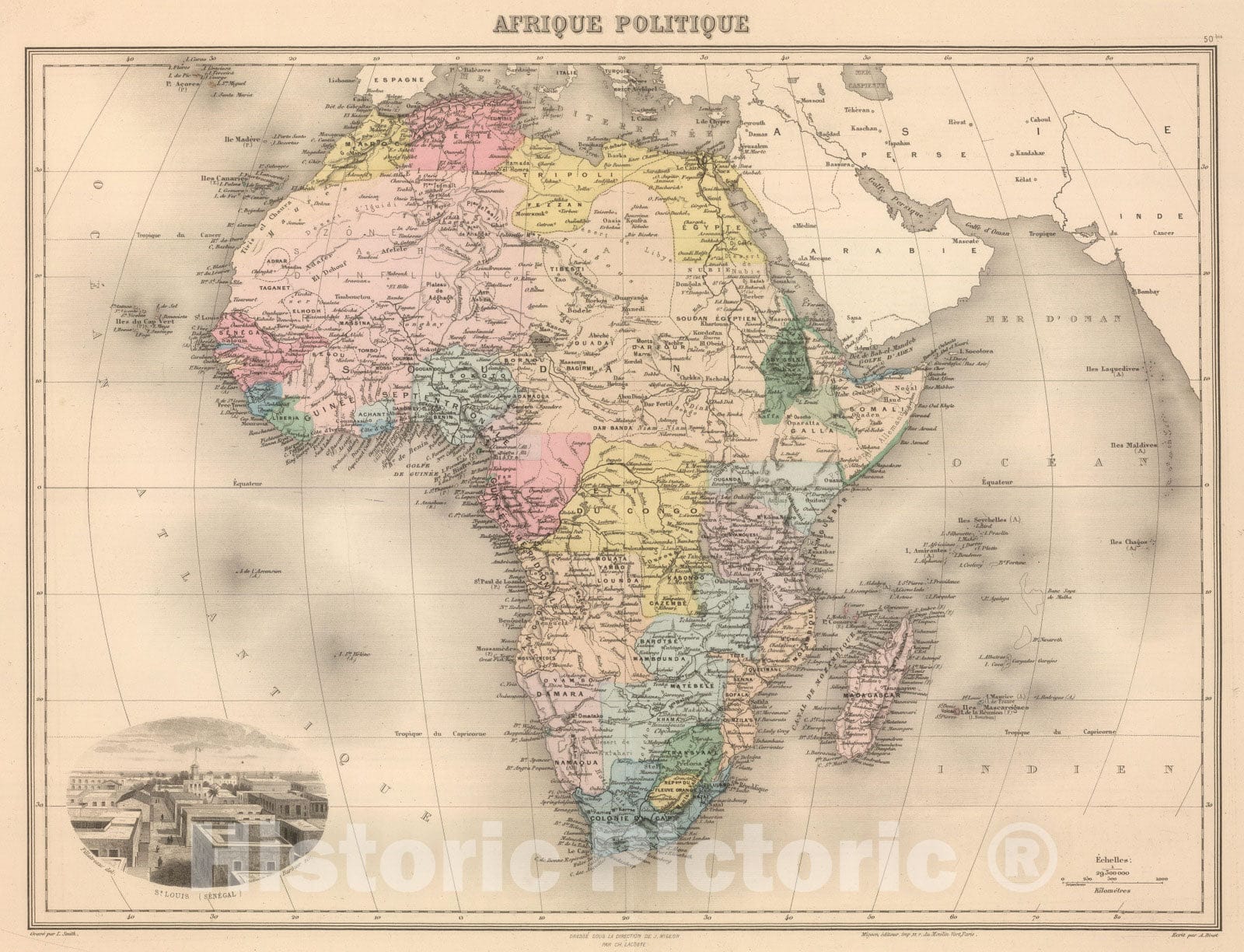 Historic Map : 1892 Afrique Politique. - Vintage Wall Art