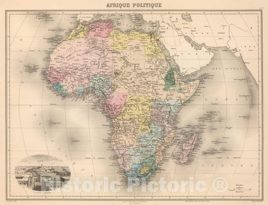 Historic Map : 1892 Afrique Politique. - Vintage Wall Art
