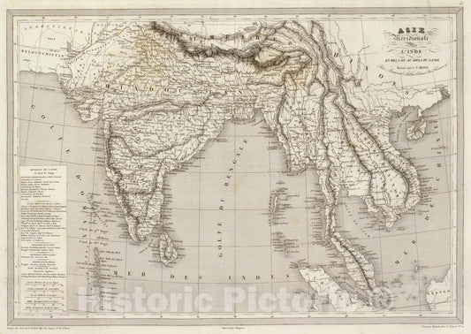 Historic Map : India; Thailand, South Asia 1837 Asie Meridionale. , Vintage Wall Art