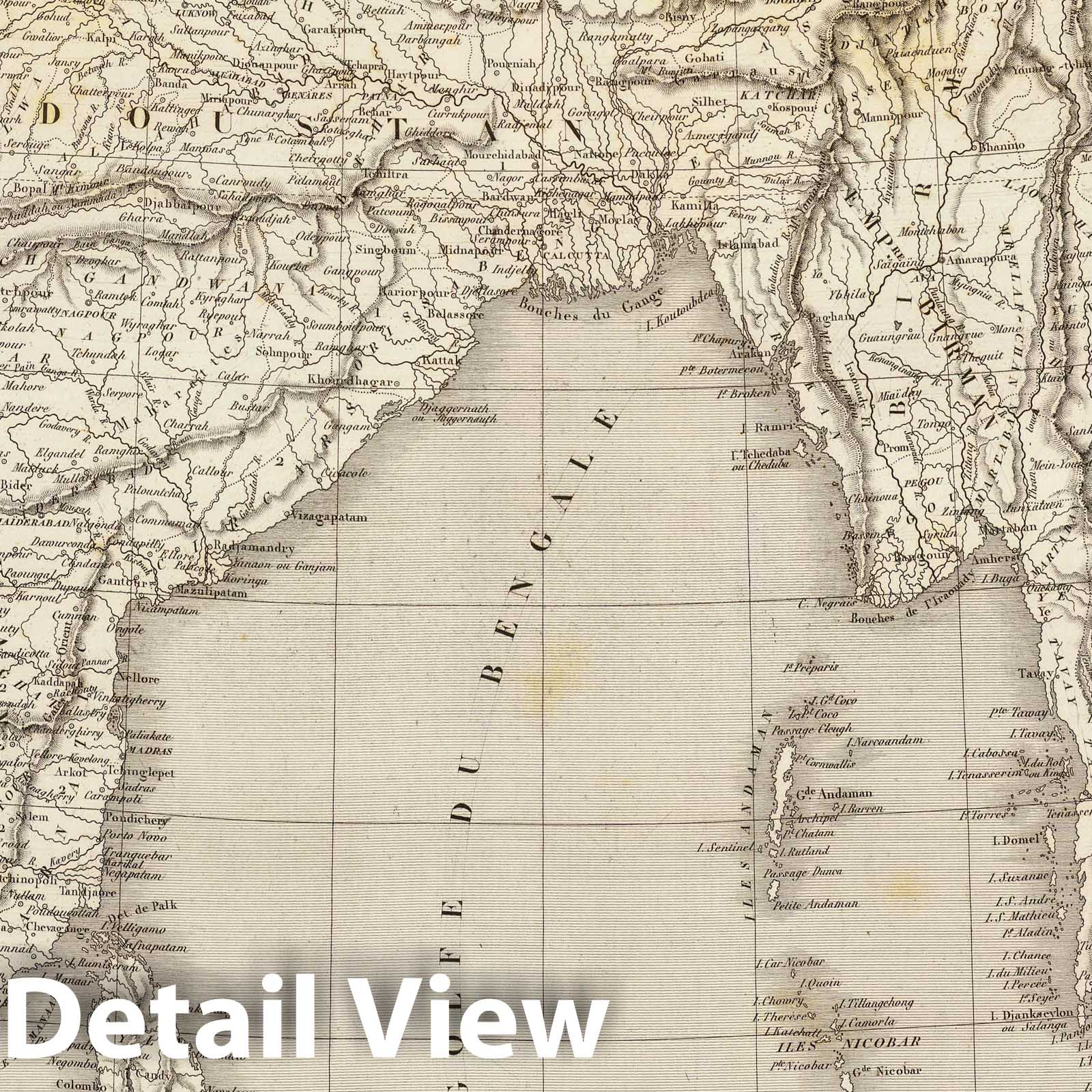 Southern Asia and India - River Map, 1837 - Historical Map Print