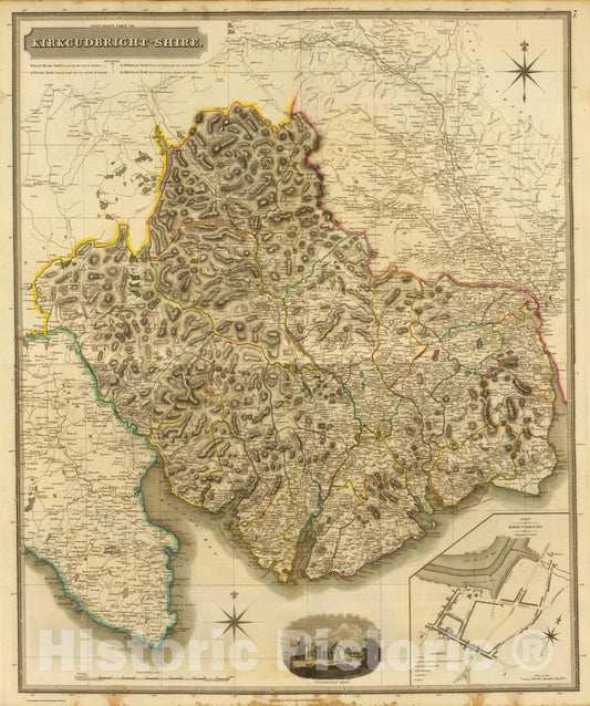 Historic Map : National Atlas - 1832 Composite: Kirkcudbright-Shire. - Vintage Wall Art