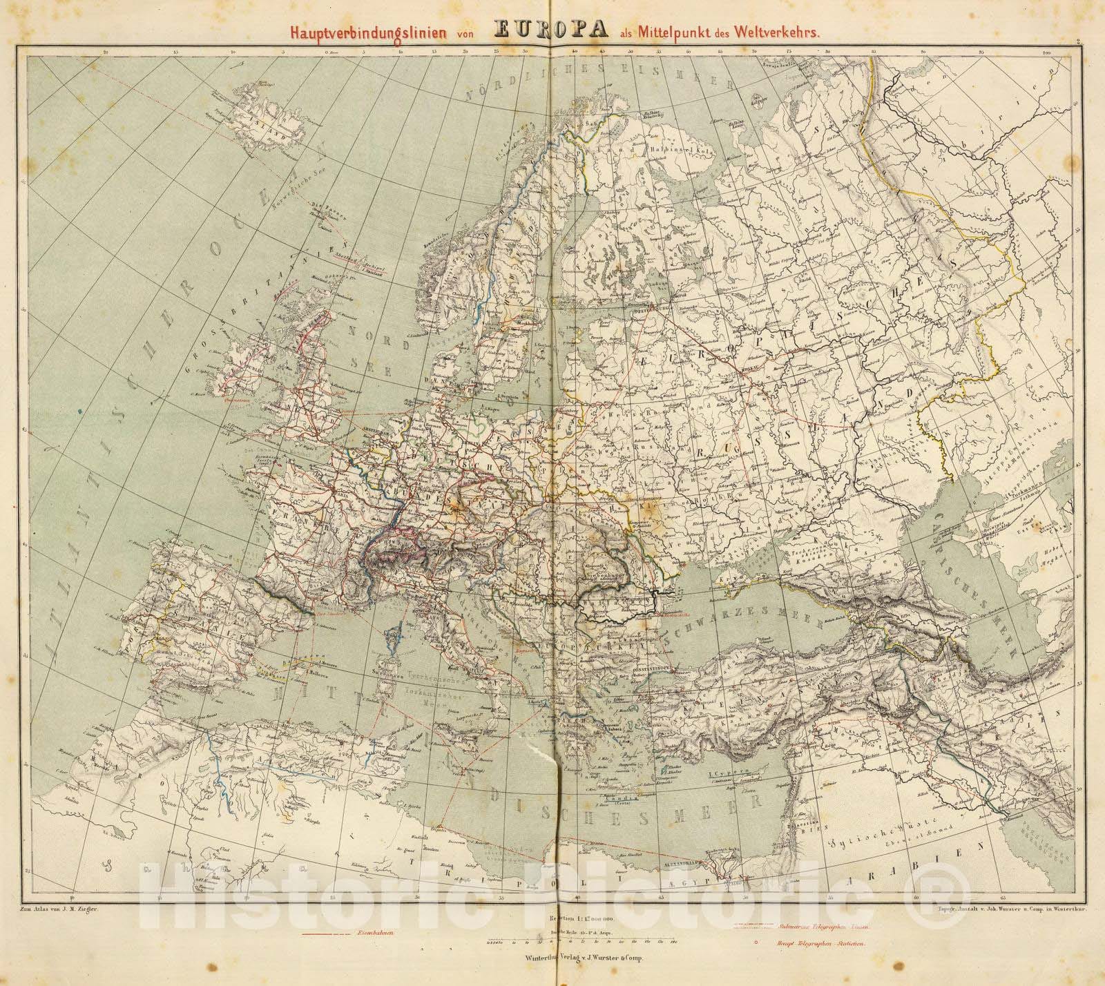 Historic Map : 1864 Europa. - Vintage Wall Art