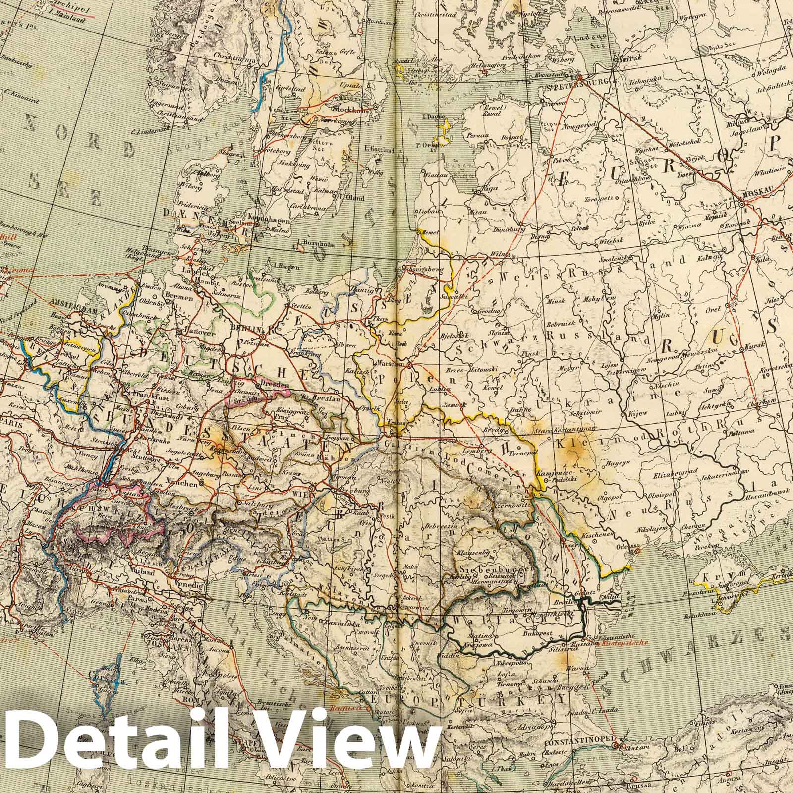 Europe - Railroad Map, 1864 - Historical Map Print