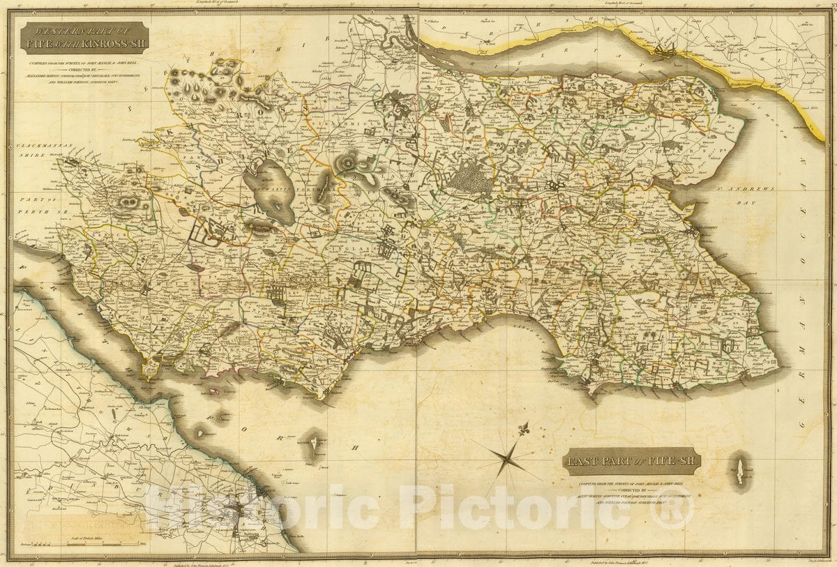 Historic Map : National Atlas - 1832 Composite: Fife, Kinross. - Vintage Wall Art