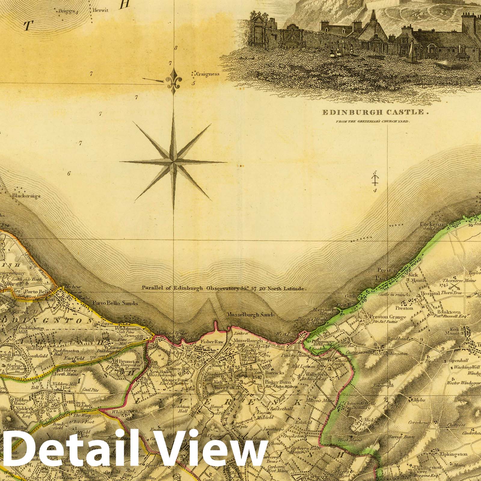Edinburgh Shire, Northern Part, Scotland - 1832 Historical Map Print