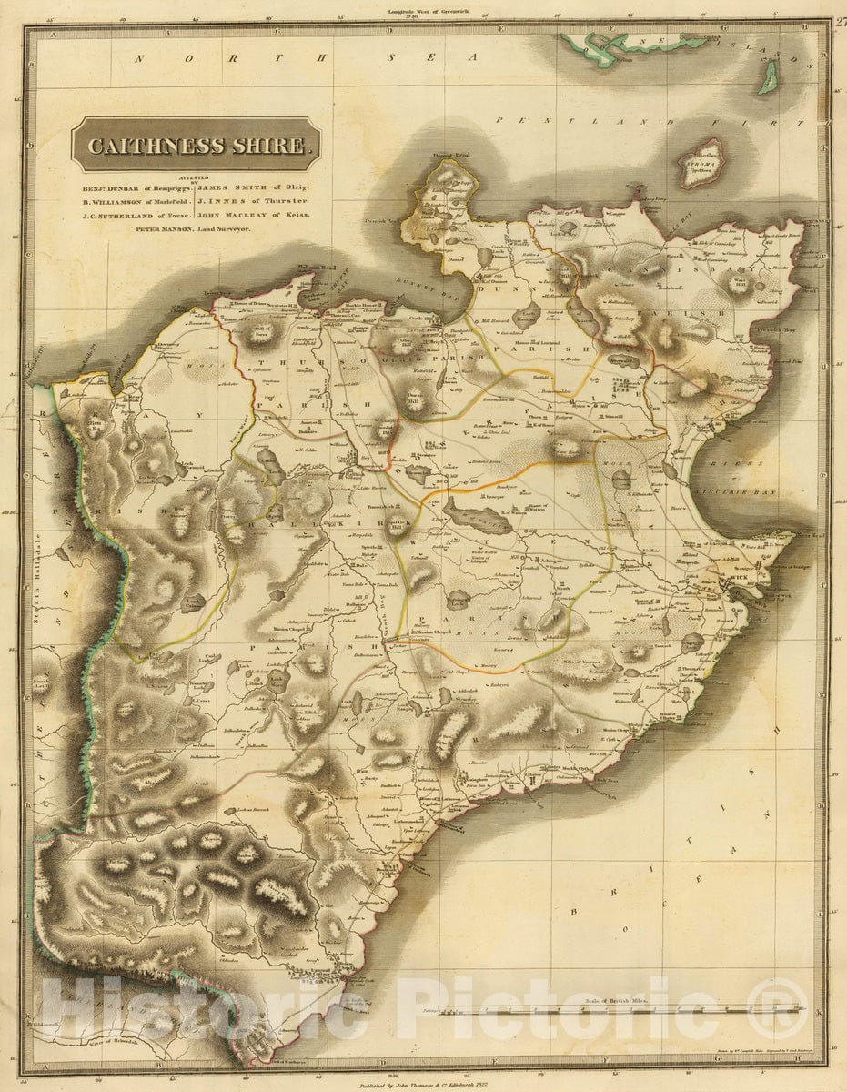 Historic Map : National Atlas - 1832 Caithness Shire. - Vintage Wall Art