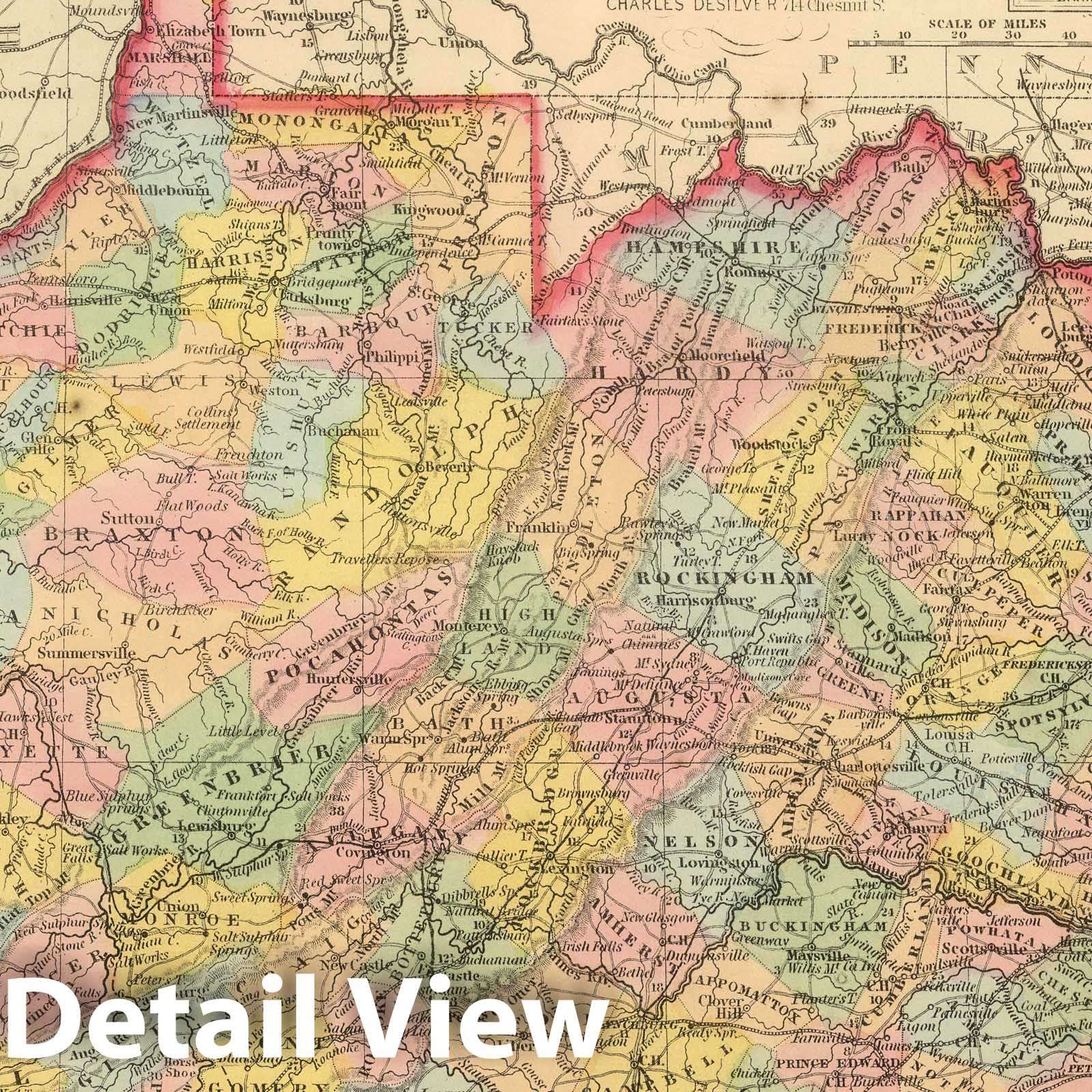 Virginia - Railroad Map, 1859 - Historical Map Print