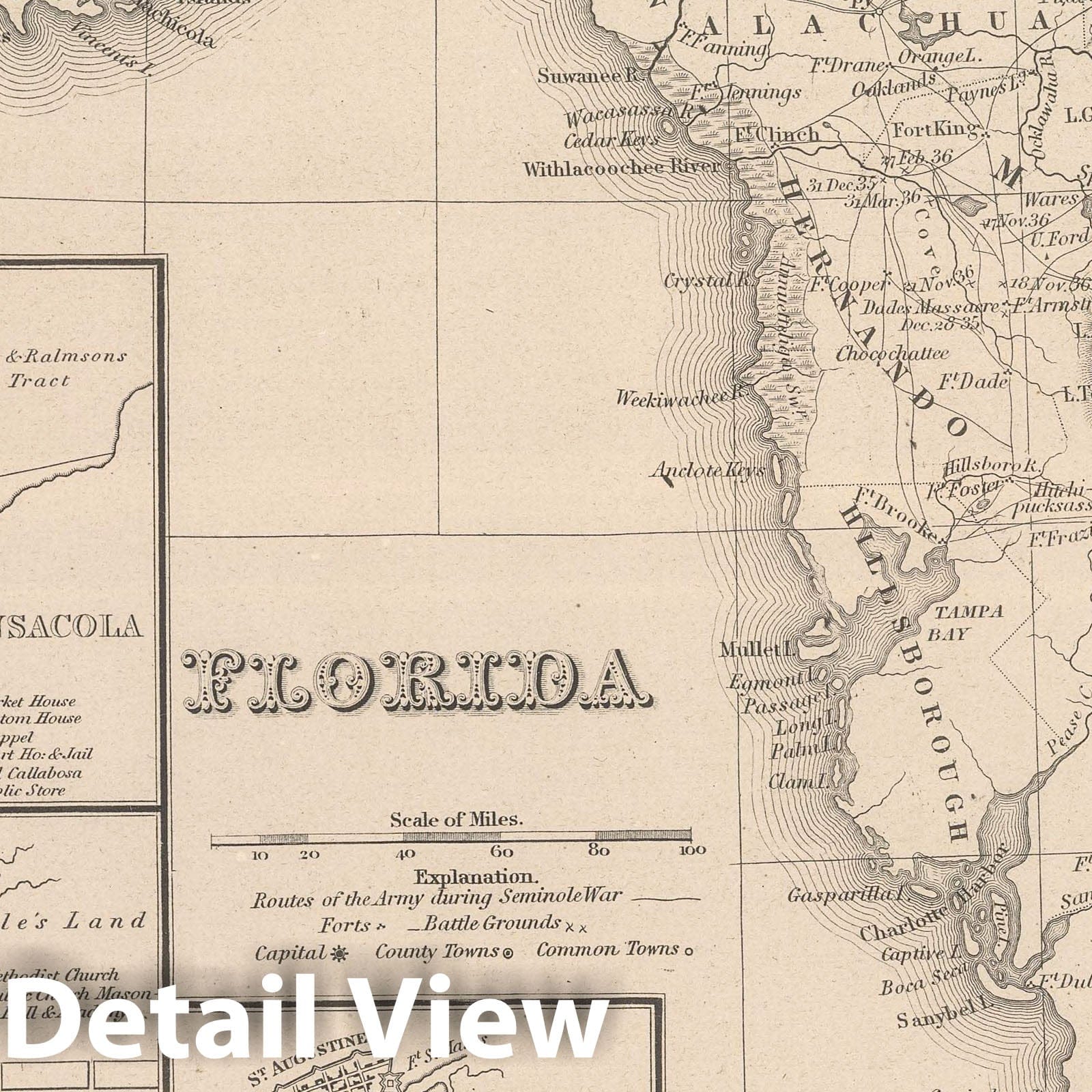 Florida - Railroad Map, 1848 - Historical Map Print
