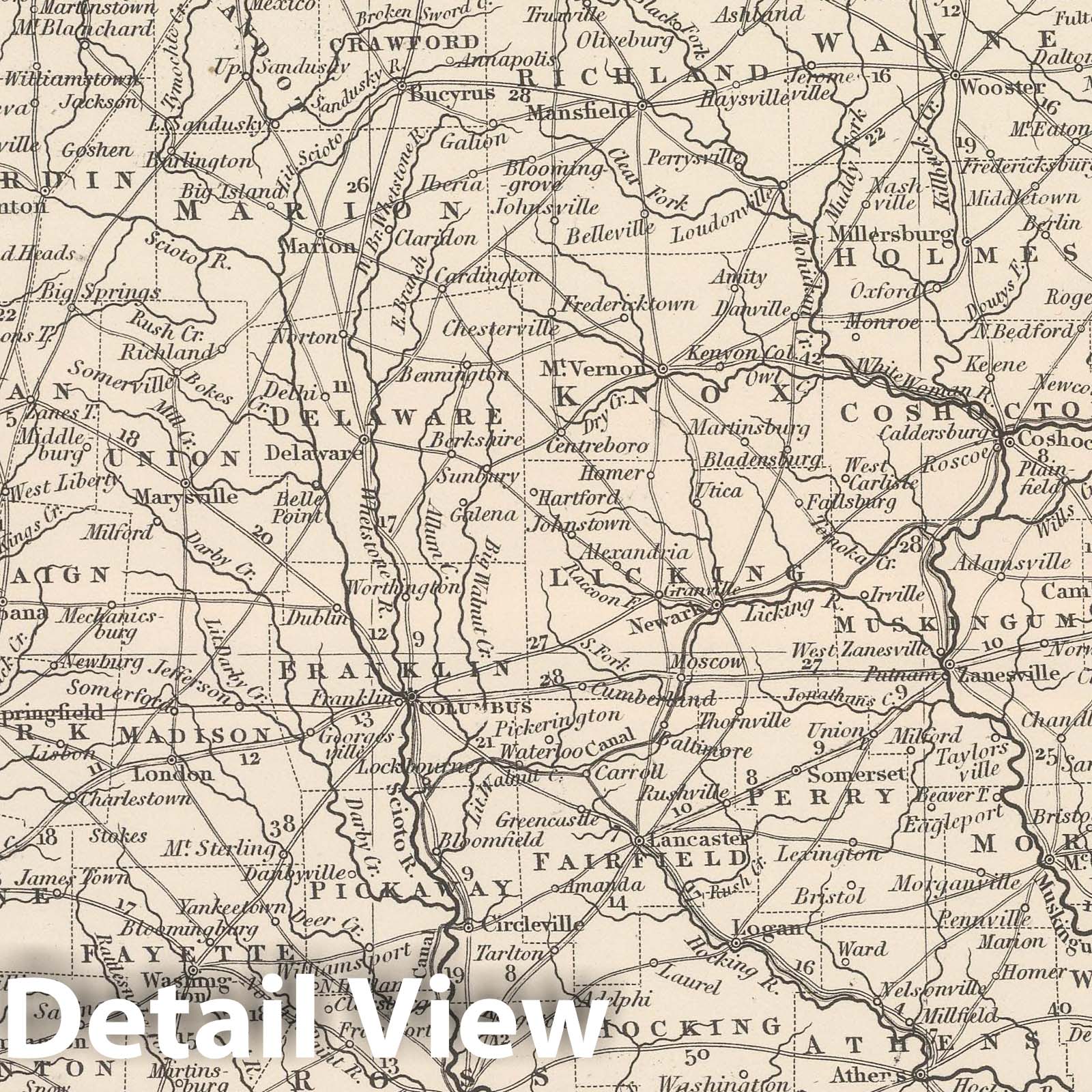Ohio with Canals, Roads and Cincinnati - Railroad Map, 1848