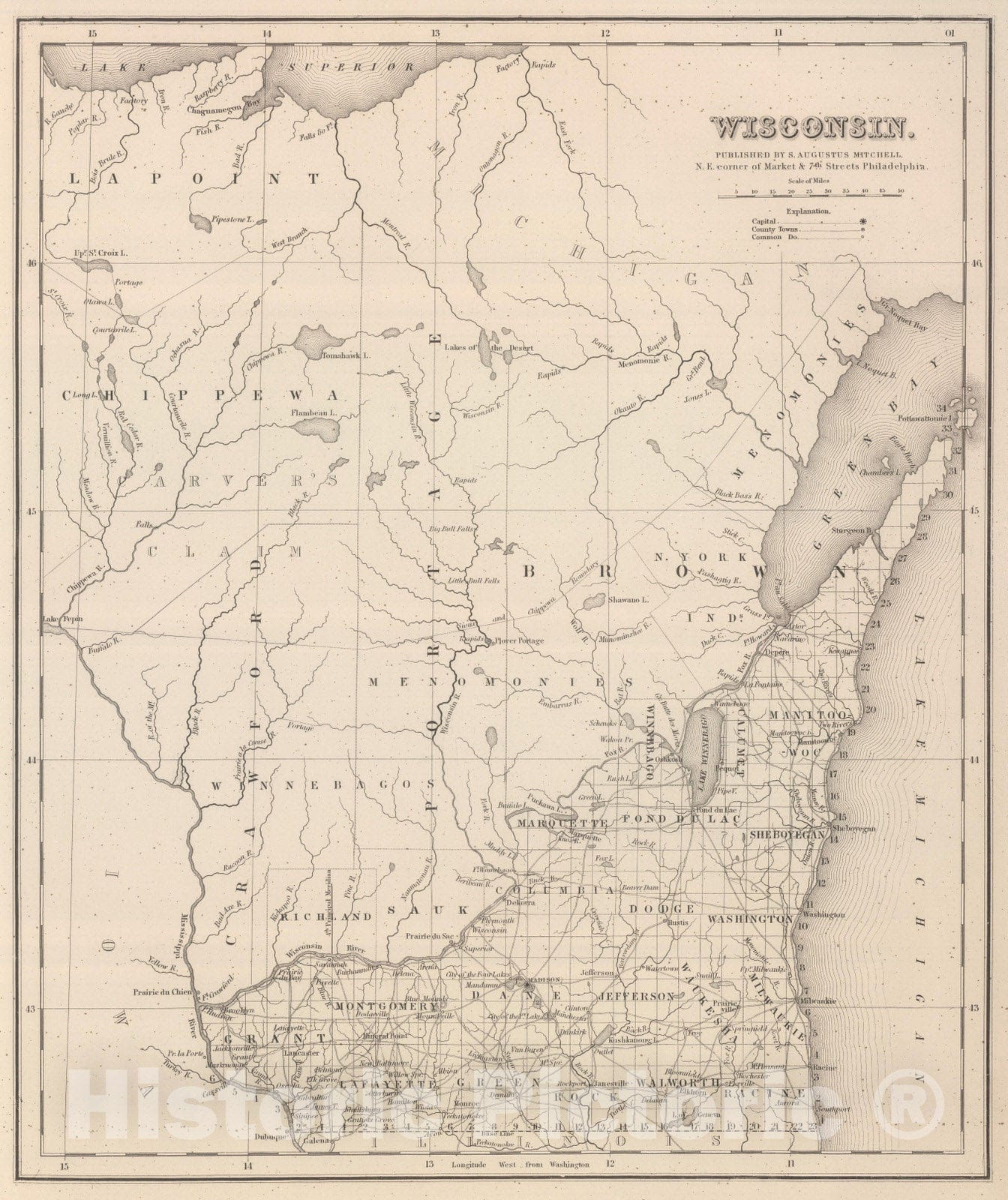 Historic Map : 1848 Wisconsin. - Vintage Wall Art
