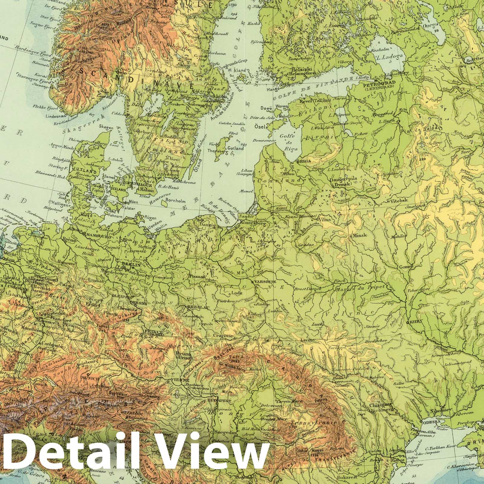 Physical Map of Europe, 1930 - Historical Topographic Map Print