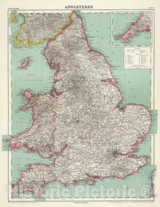Historic Map : England, 1937 Angleterre. , Vintage Wall Art