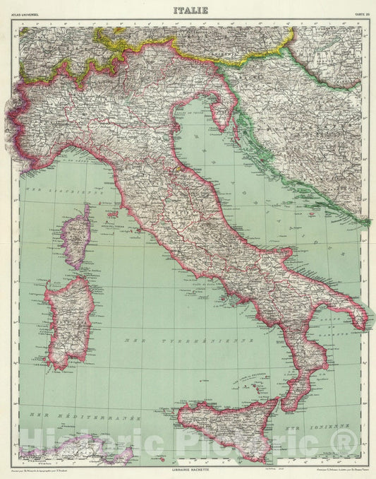 Italy 1936 Historical Map Print - Vintage Atlas Plate