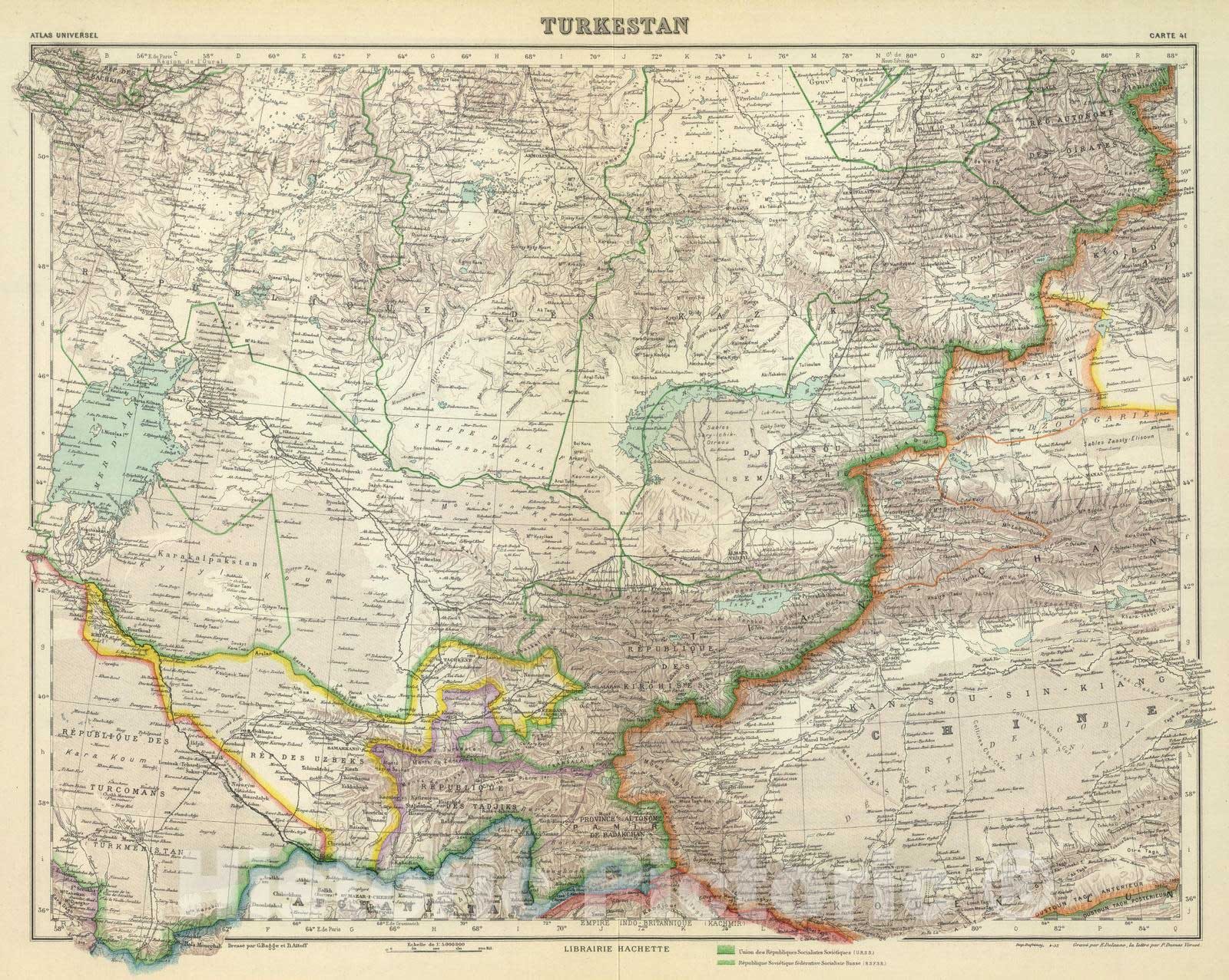 Historic Map : 1935 Turkestan. - Vintage Wall Art
