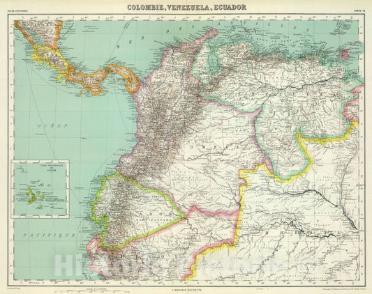 Historic Map : Colombia; Venezuela, 1930 Colombie, Venezuela, Ecuador. , Vintage Wall Art