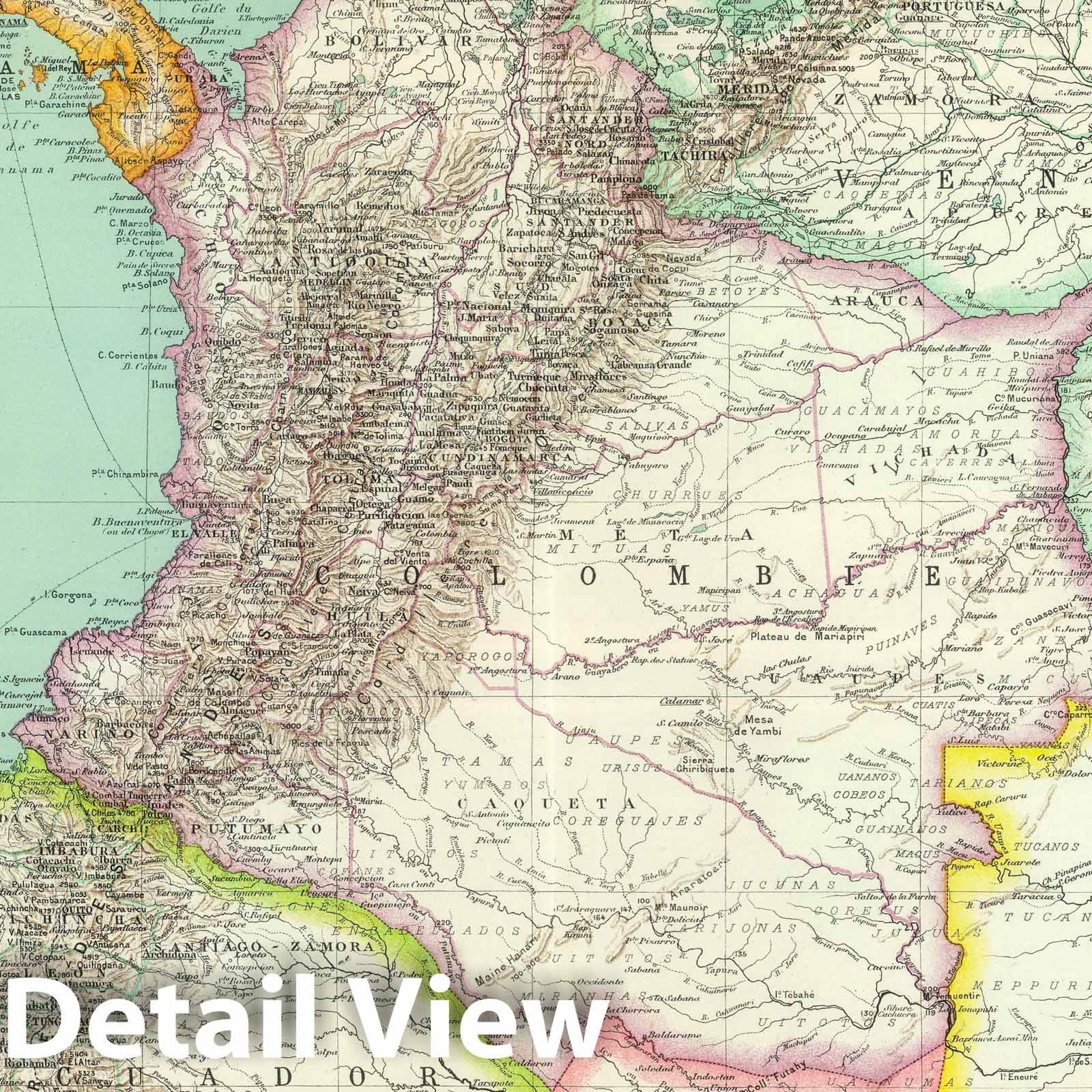 Colombia, Venezuela, and Ecuador - Boundary Map, 1930 - Historical Map Print