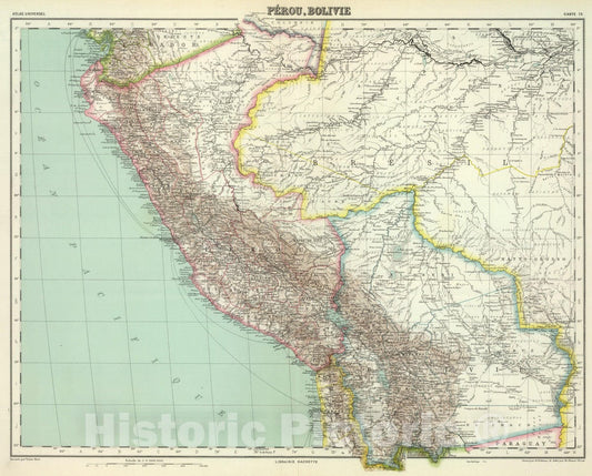 Historic Map : Bolivia; Brazil, 1931 Perou, Bolivie. , Vintage Wall Art
