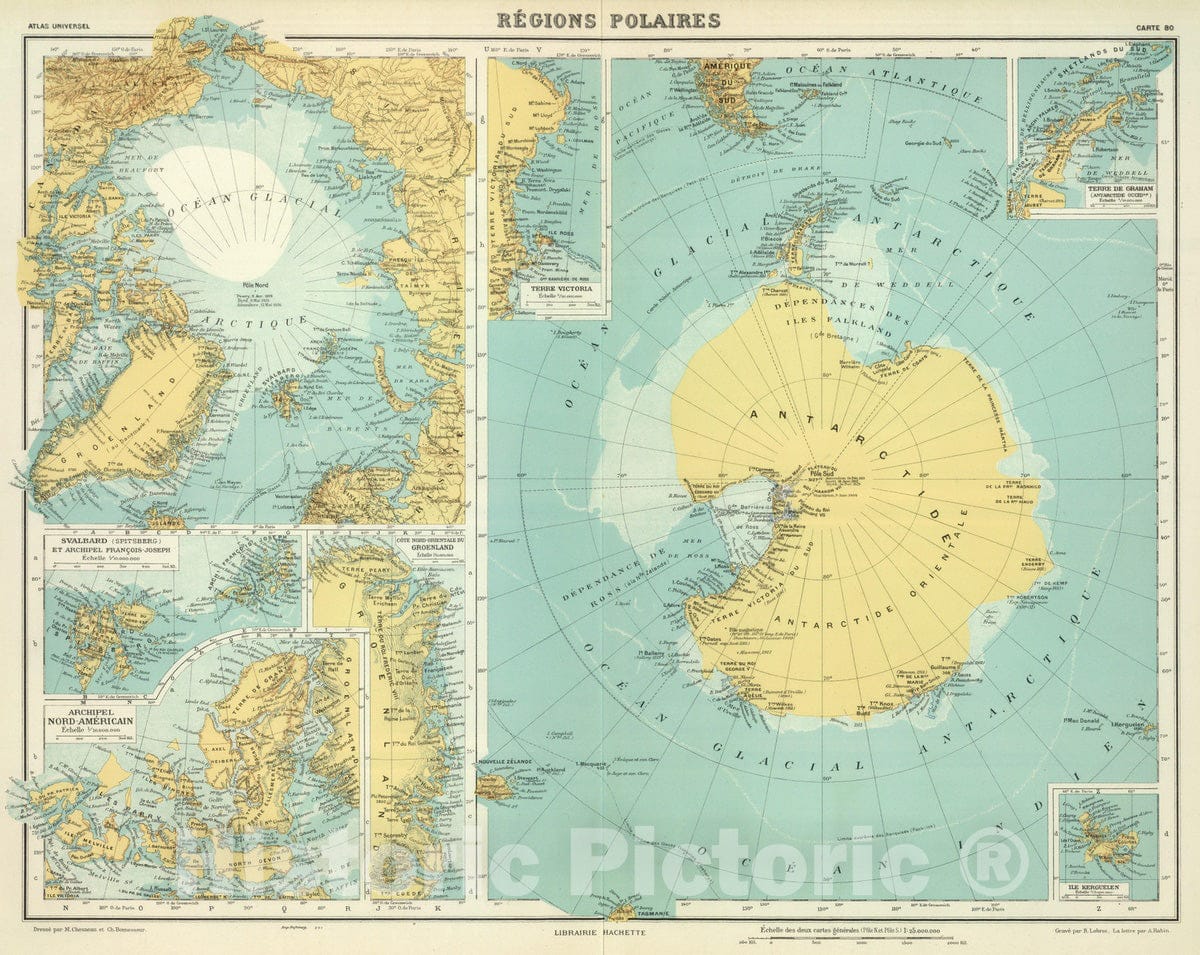 Historic Map : 1931 Regions Polaires - Vintage Wall Art