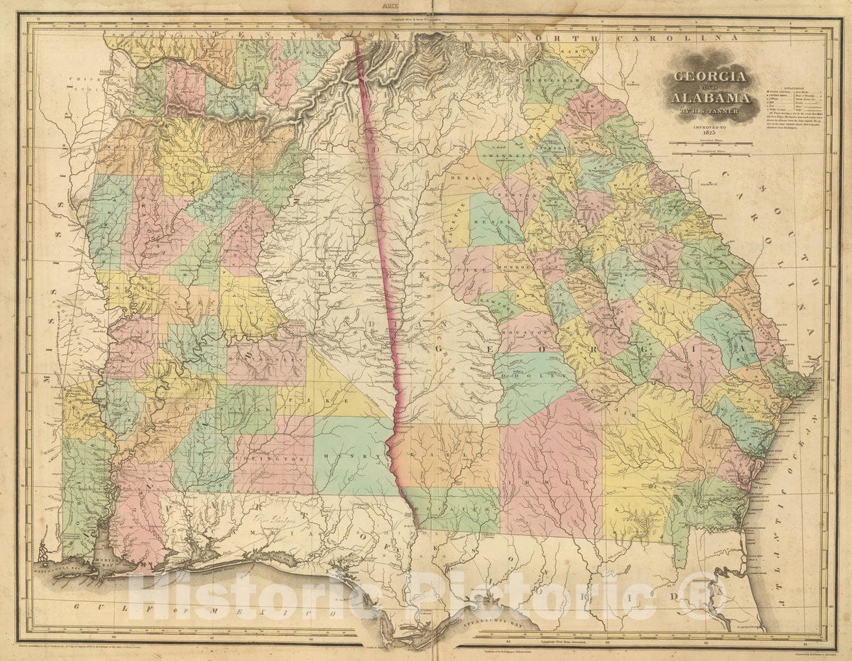 Historic Map : 1825 Georgia & Alabama. - Vintage Wall Art