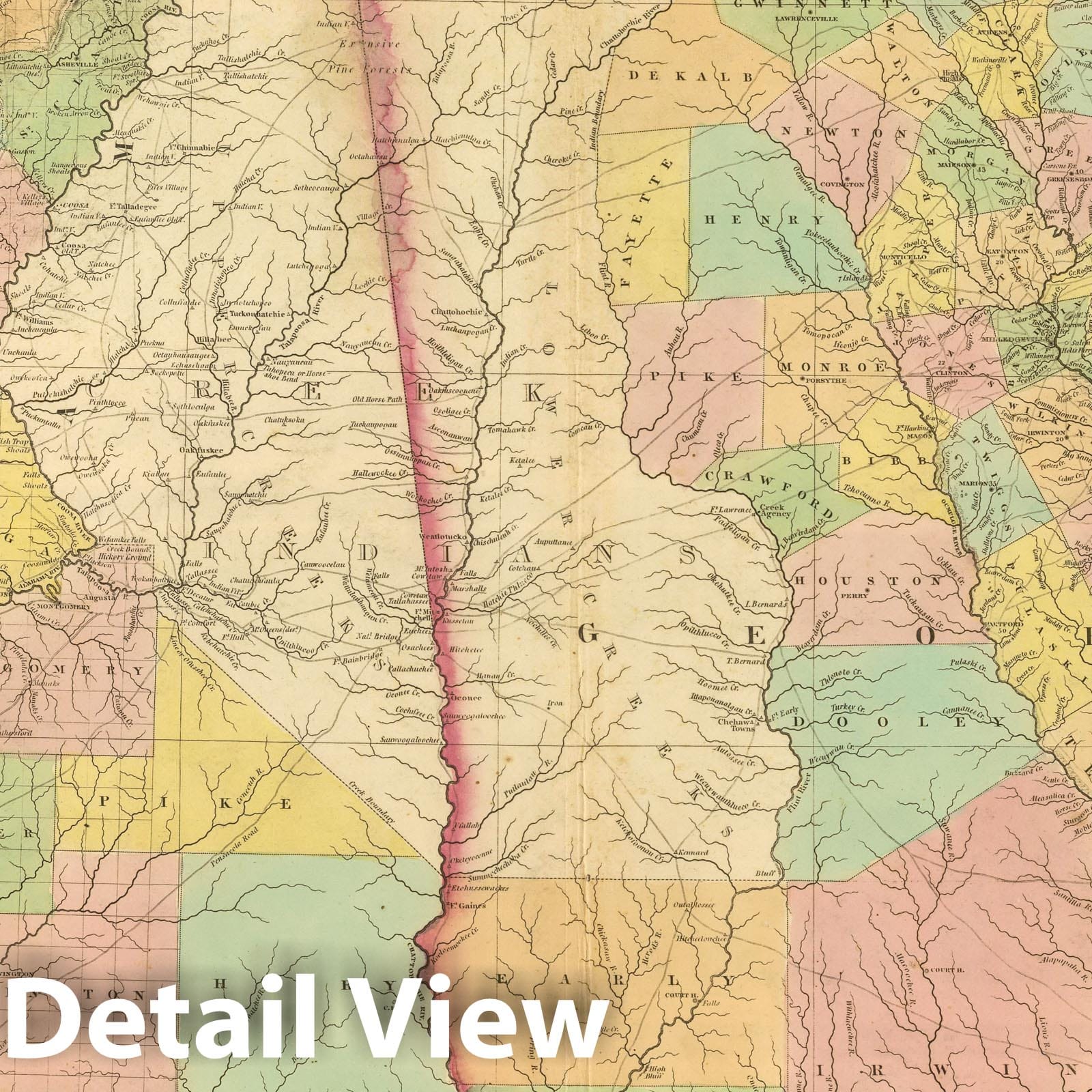 Georgia and Alabama - Railroad Map, 1825 - Tanner American Atlas Historical Print