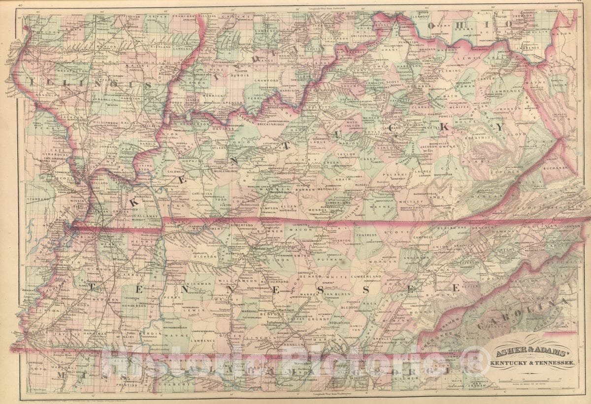 Historic Map : Commercial Reference Book - 1875 Kentucky & Tennessee. - Vintage Wall Art