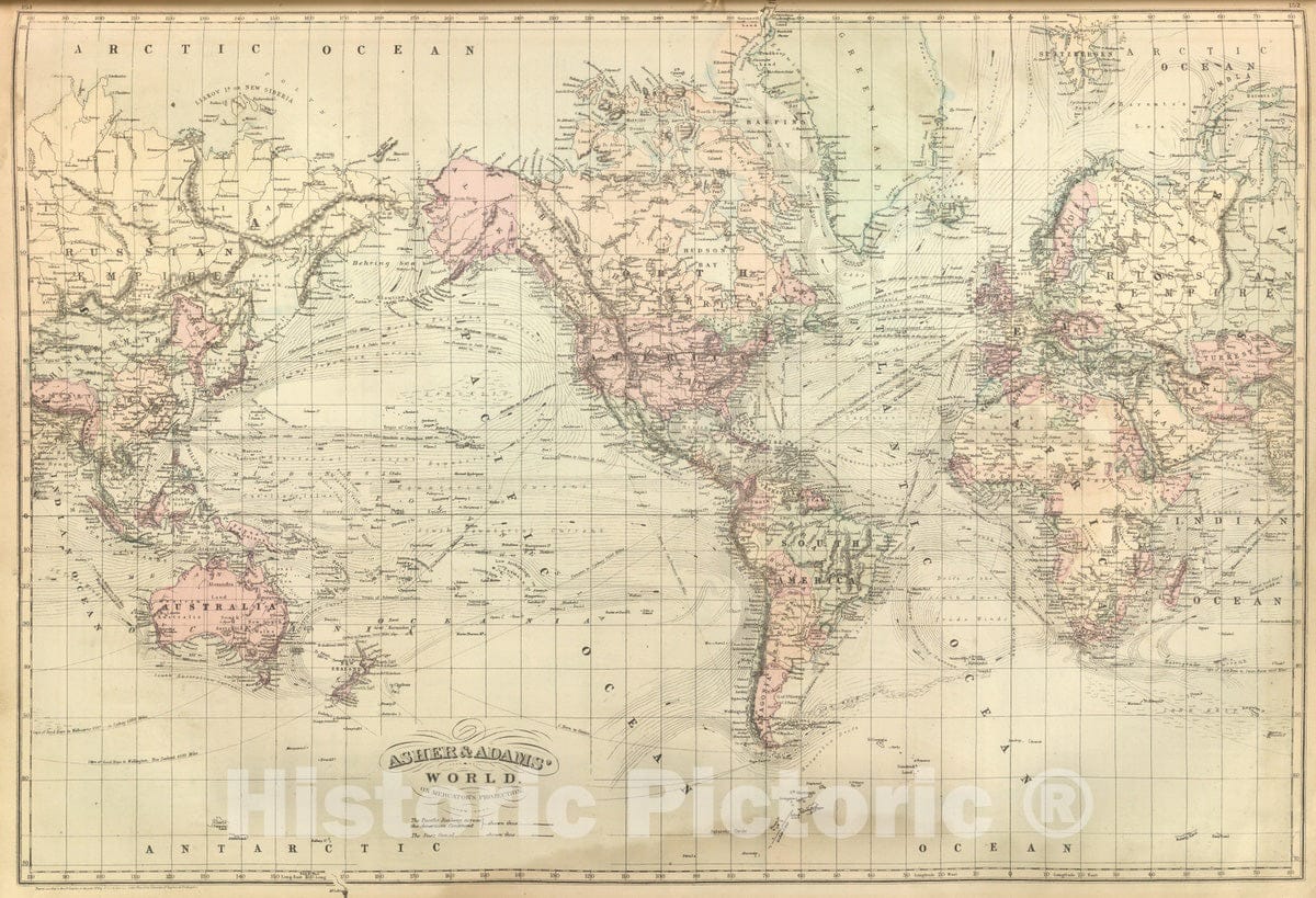 Historic Map : Commercial Reference Book - 1875 World On Mercator's Projection. - Vintage Wall Art