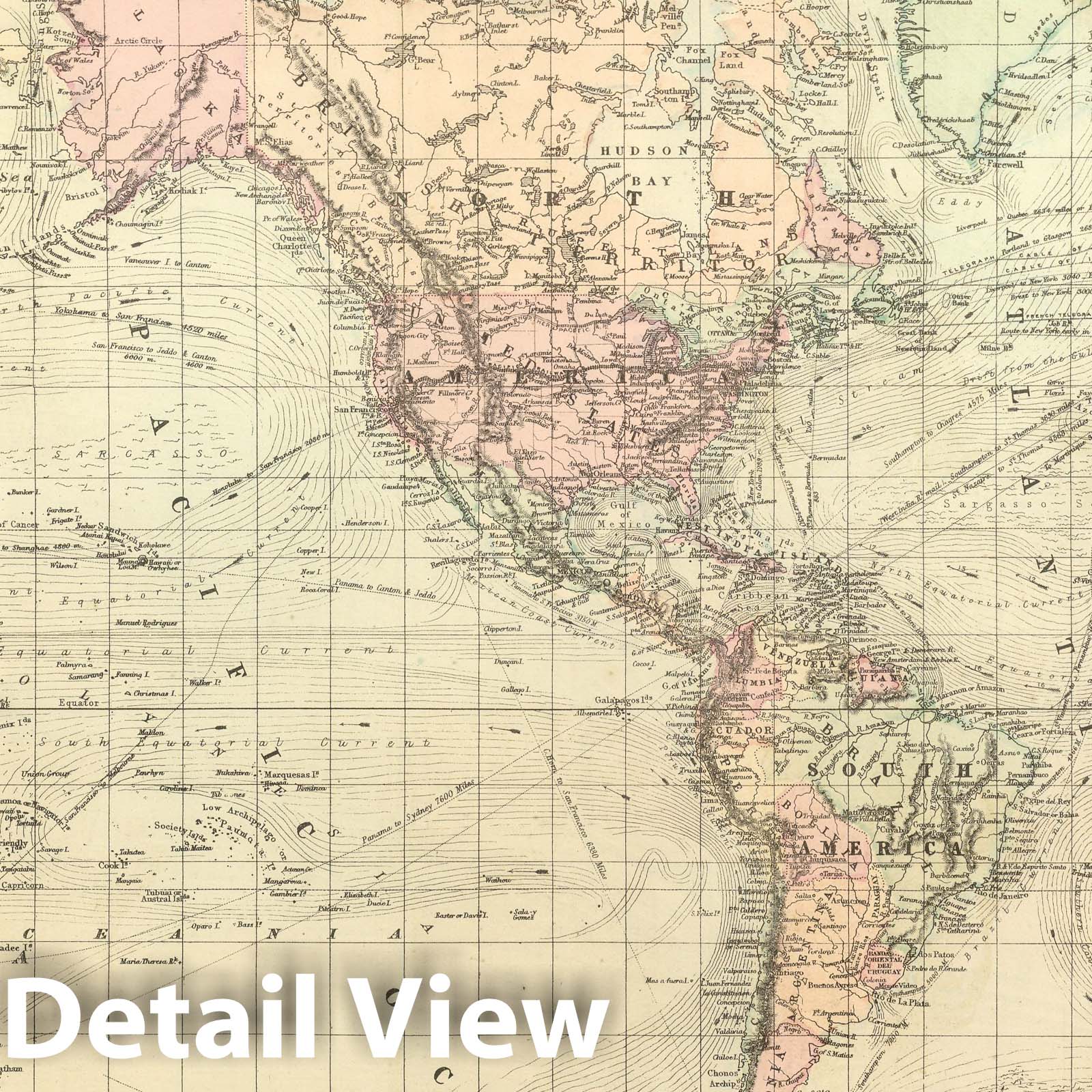 World on Mercator's Projection - Road Map, 1875 - Historical Map Print