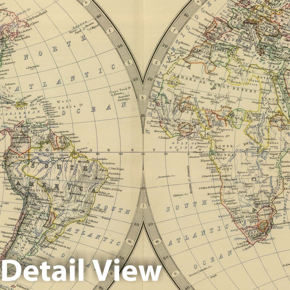 Historic Map : 1879 World in Hemispheres. - Vintage Wall Art