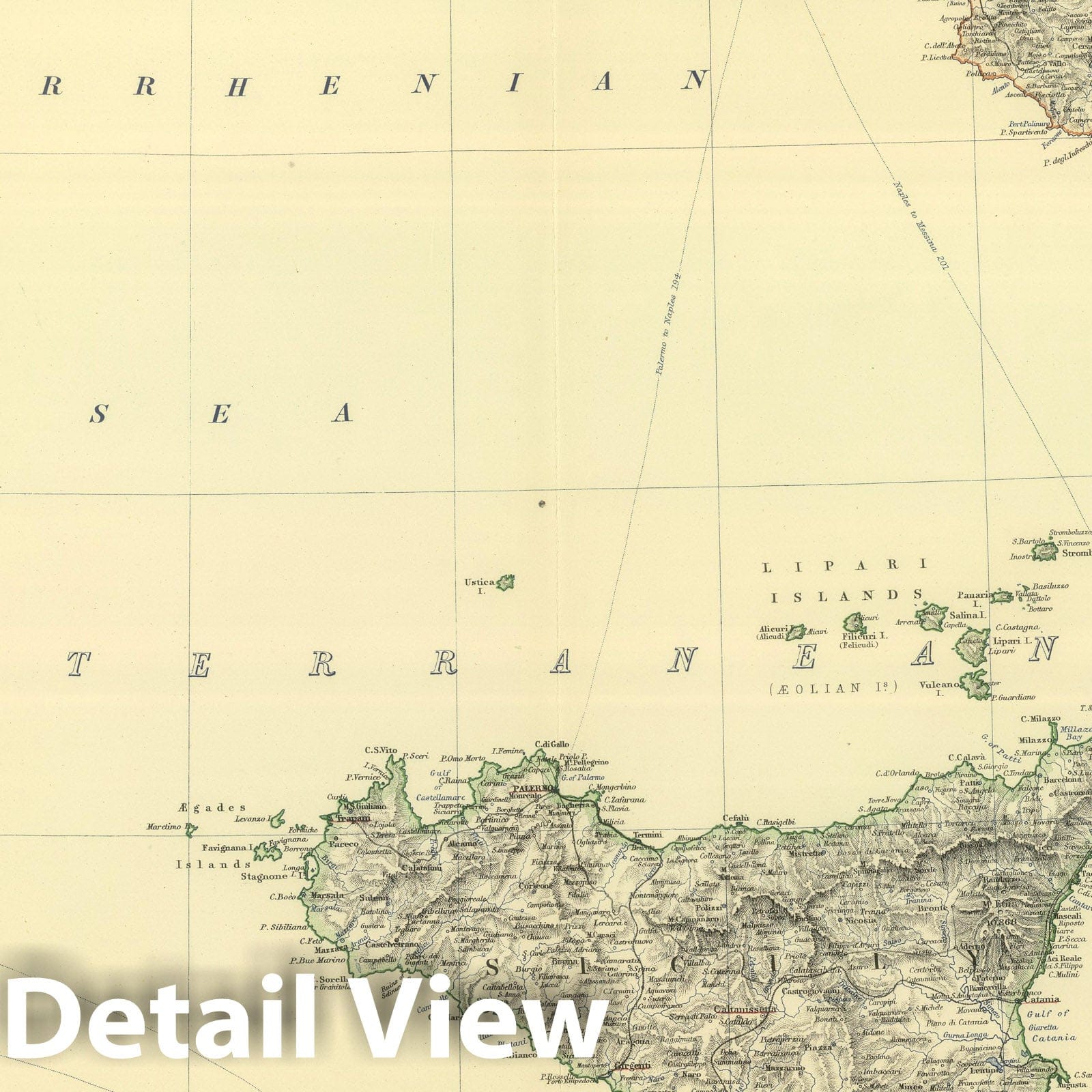 South Italy, Sardinia, Naples, and Capri, 1879 - Historical Map Print