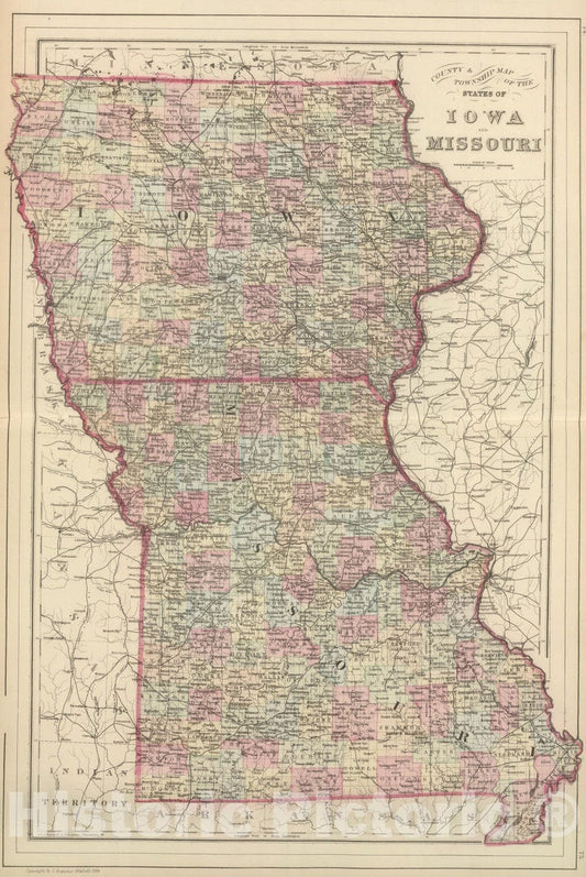 Historic Map : 1884 Iowa, Missouri. - Vintage Wall Art