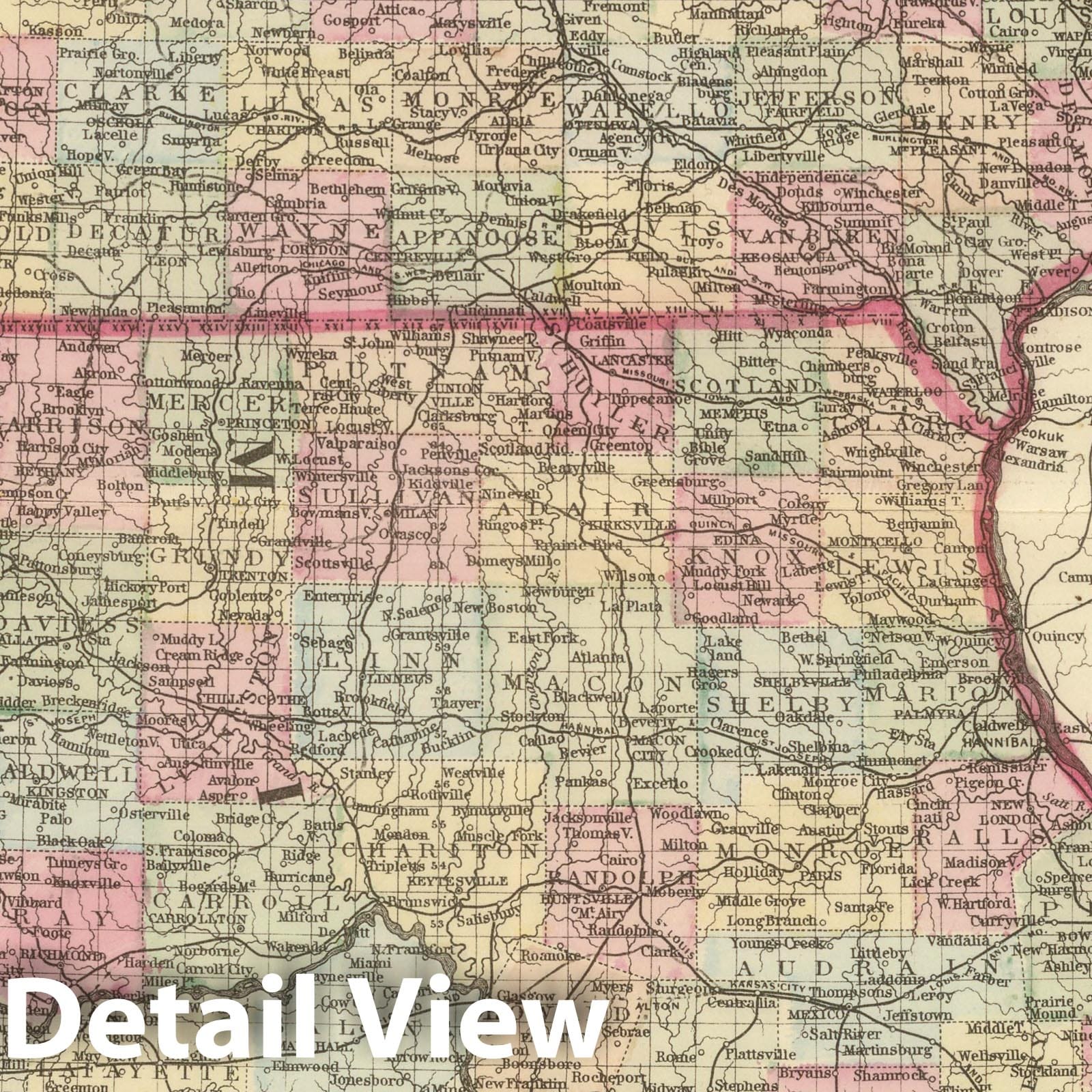 Iowa and Missouri - River Map, 1884 - Historical Map Print