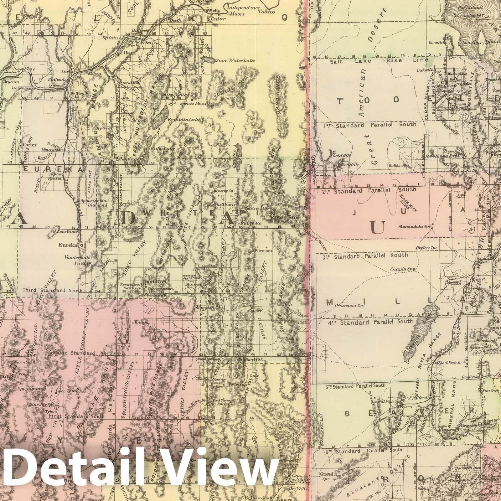 Utah and Nevada - Railroad Map, 1884 - Historical Map Print