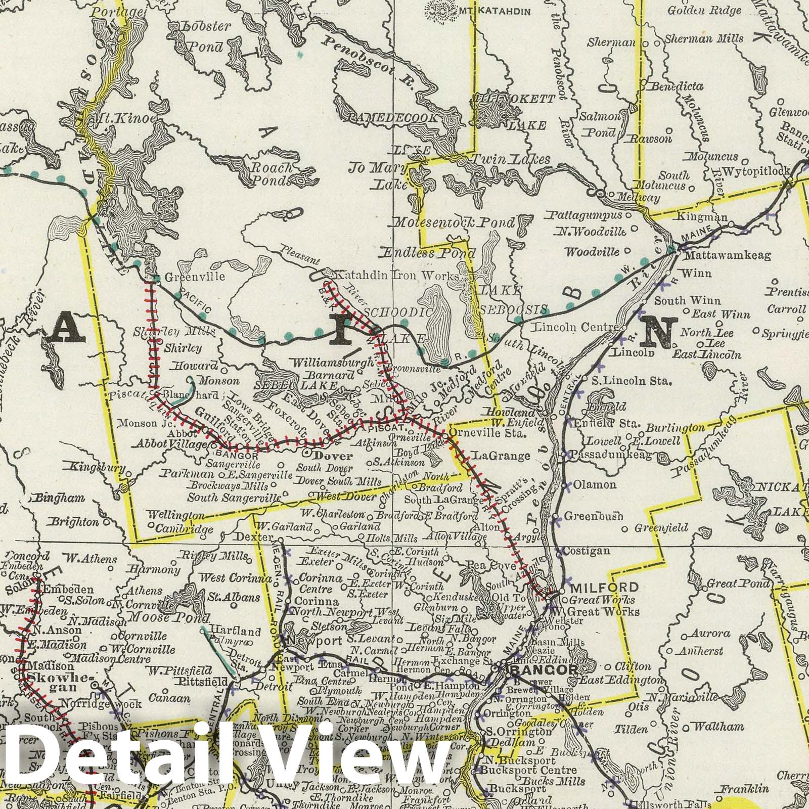 Maine - Railroad Map, 1889 - Historical Map Print
