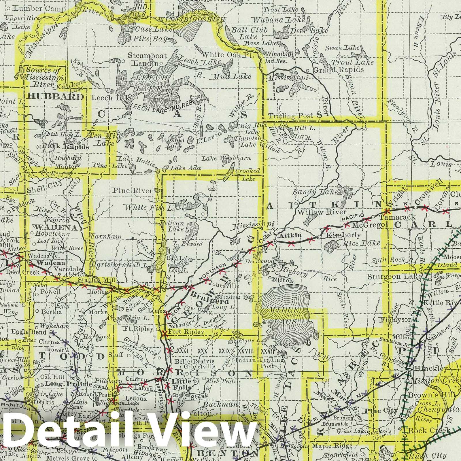 Minnesota - Railroad Map, 1889 - Historical Map Print