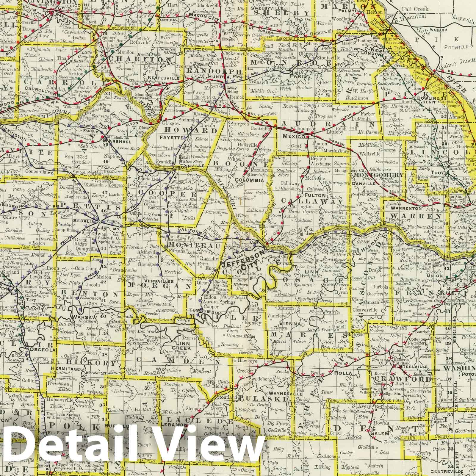 Missouri - Railroad Map, 1889 - Historical Map Print