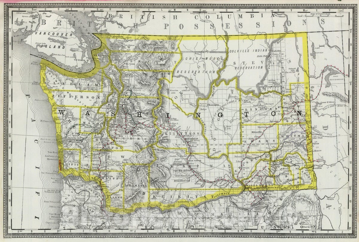Historic Wall Map : National Atlas - 1889 Washington. - Vintage Wall Art