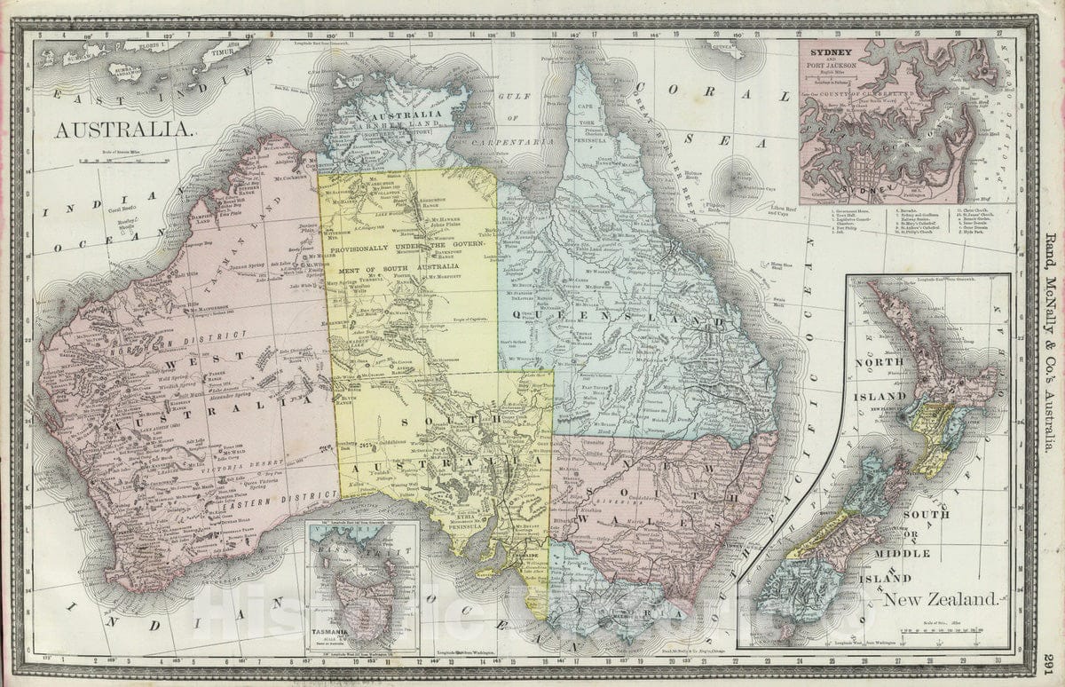Historic Map : National Atlas - 1889 Australia. - Vintage Wall Art