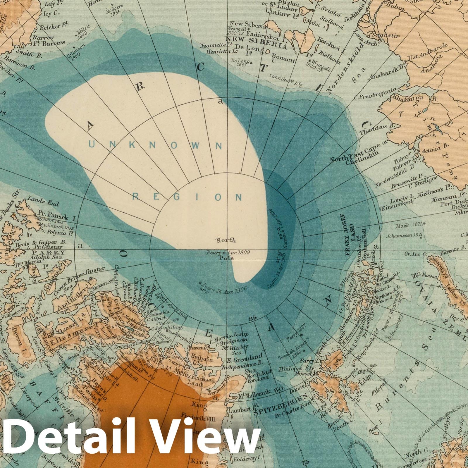 North Pole Chart - Nautical Chart, 1912 - Historical Map Print