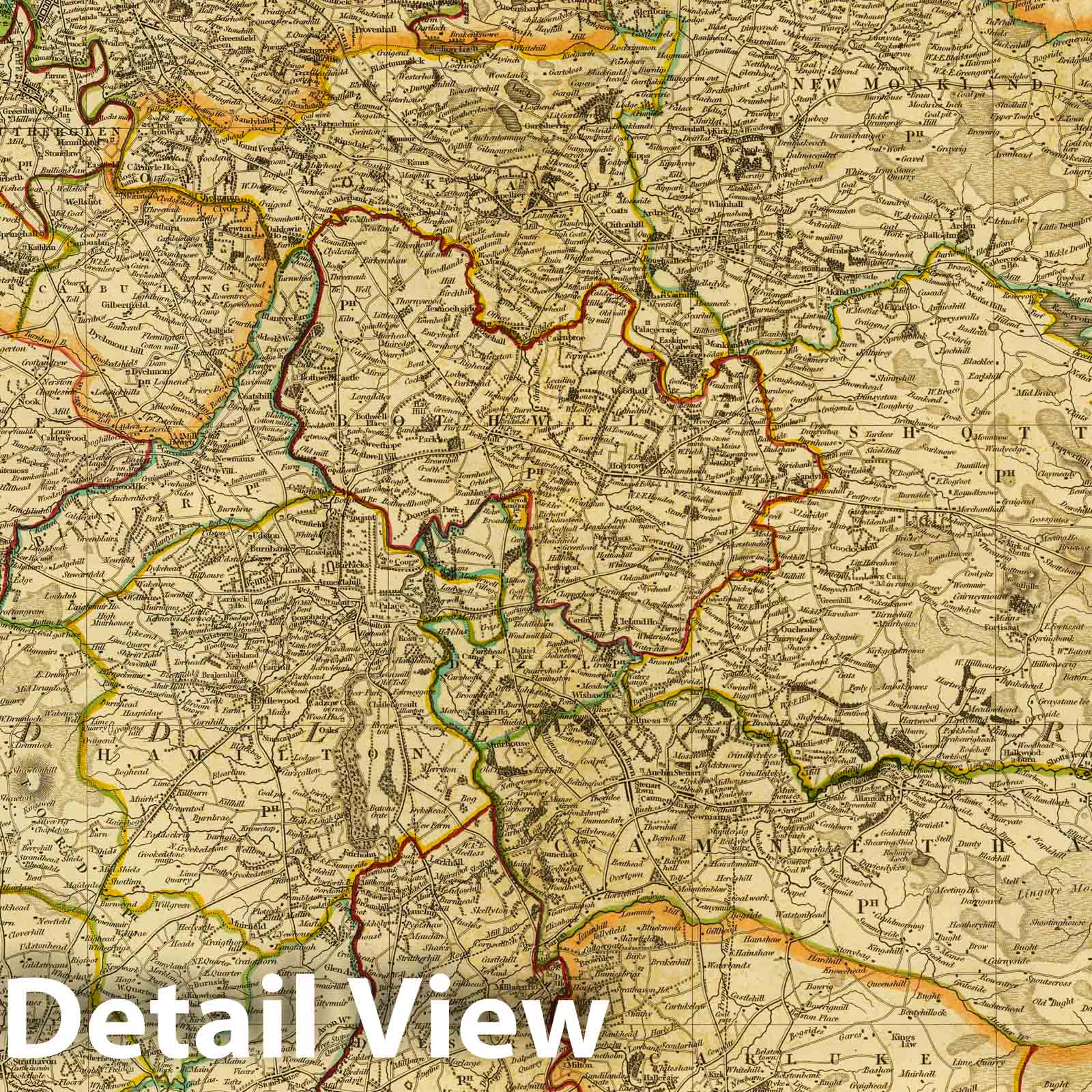 Lanarkshire, Northern Part, Scotland - Road Map, 1832 - Historical Map Print