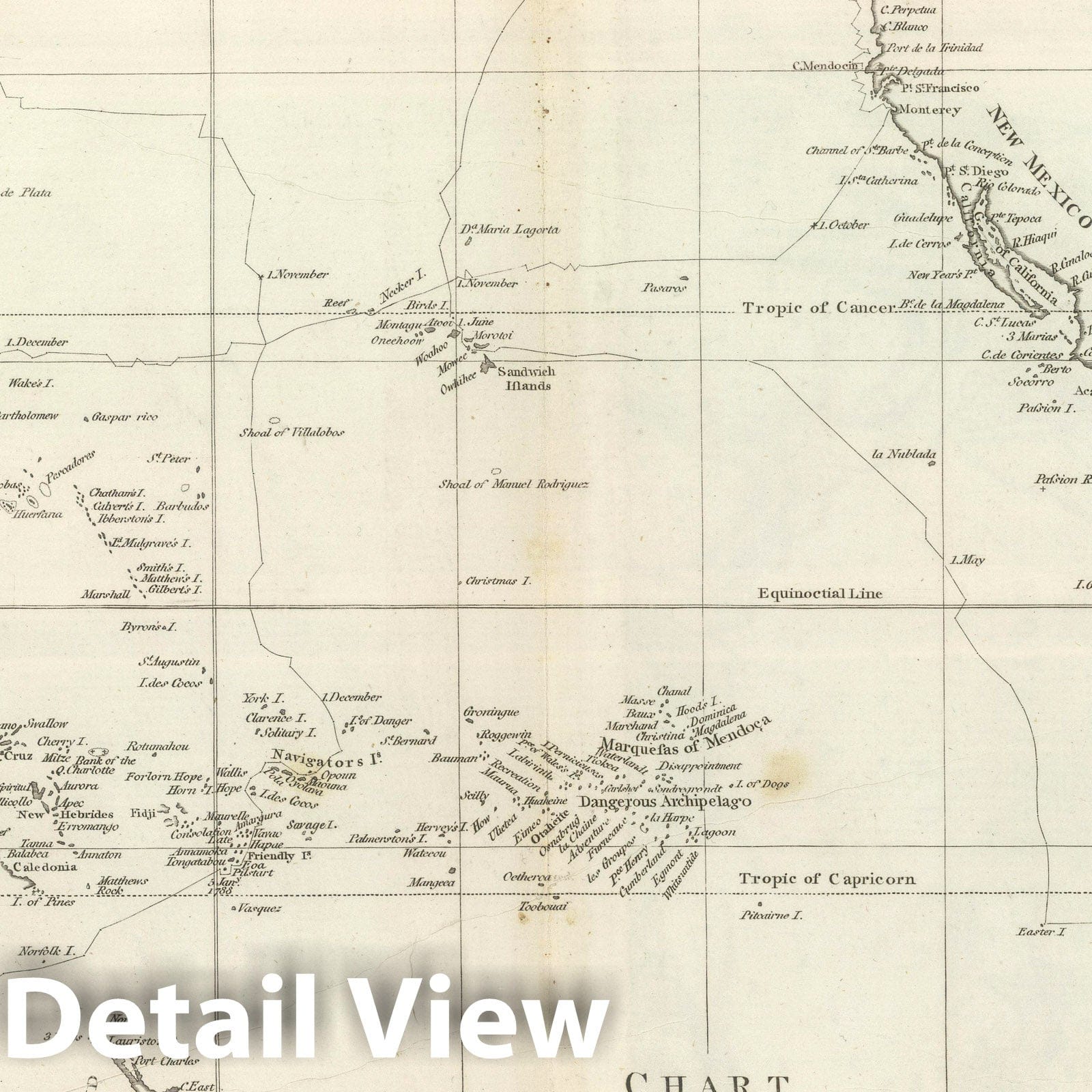 Great Pacific Ocean - Nautical Chart, 1799 - Historical Map Print