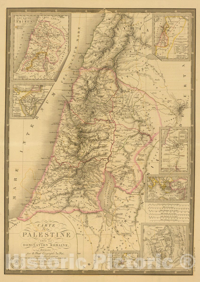 Historic Map : Israel; Palestine, Middle East 1838 Palestine sous la domination romaine. , Vintage Wall Art