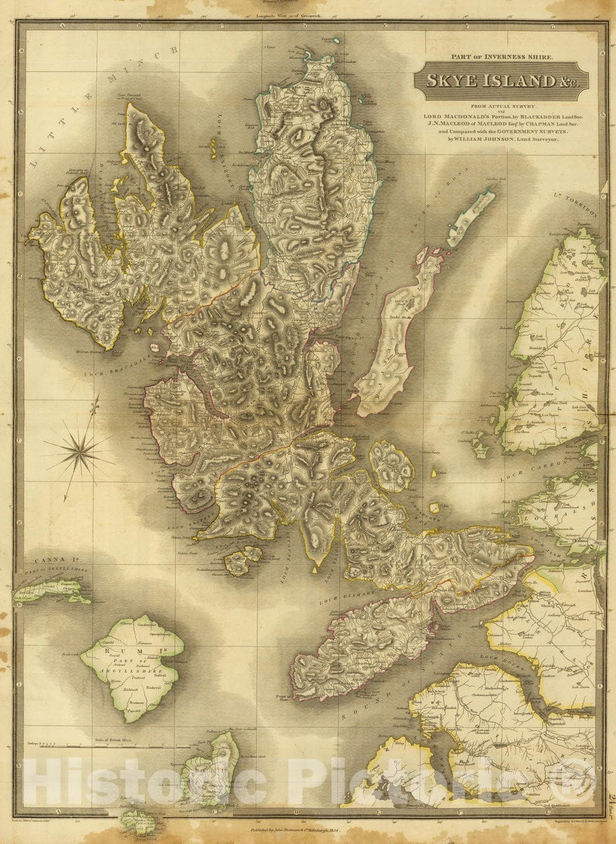 Inverness Shire, Isle of Skye, Scotland - Road Map, 1832 - Historical Map Print