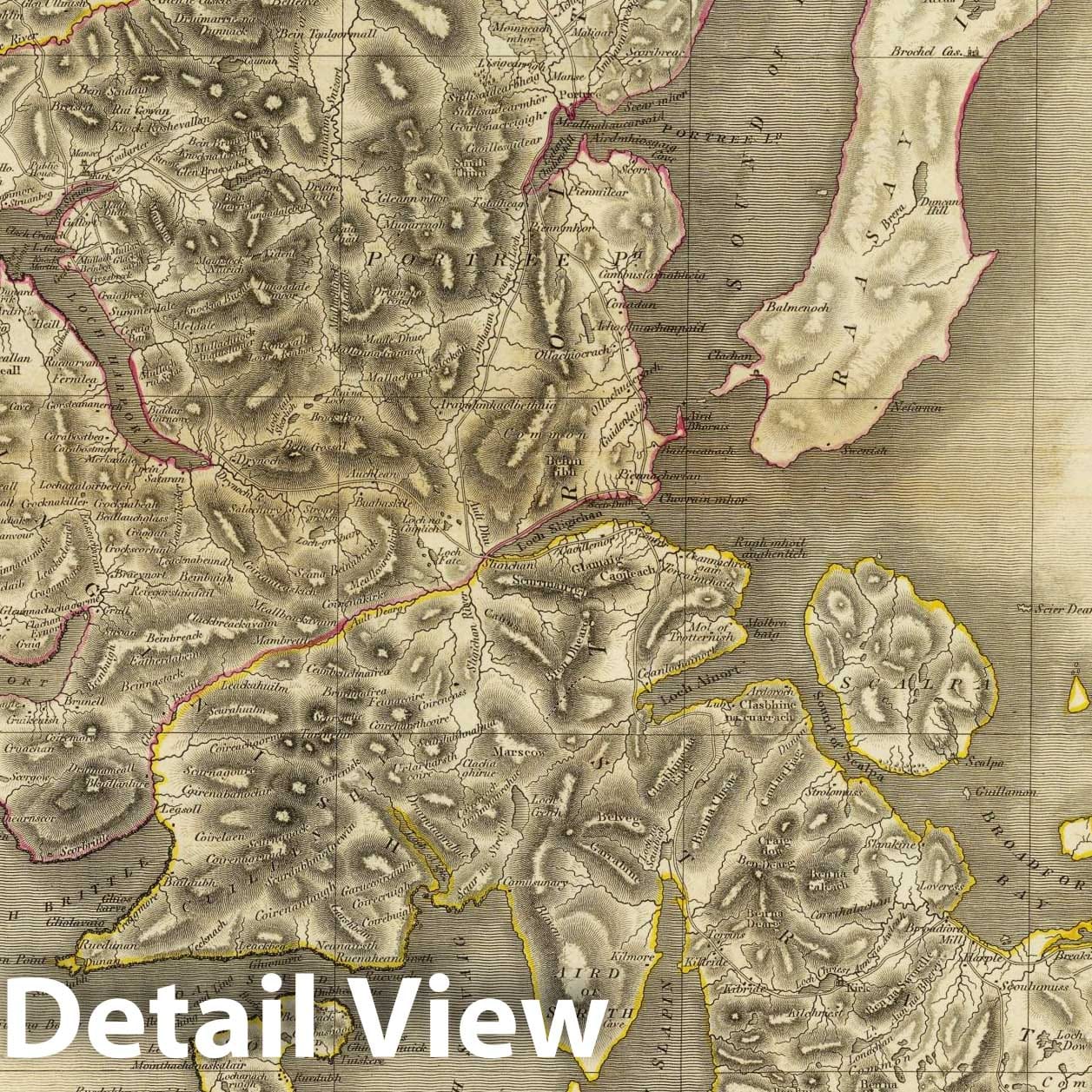 Inverness Shire, Isle of Skye, Scotland - Road Map, 1832 - Historical Map Print