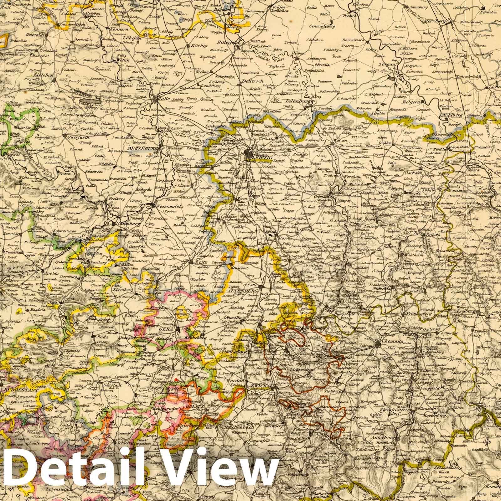 Thuringia and Saxony - Railroad Map, 1865 - Historical Map Reproduction