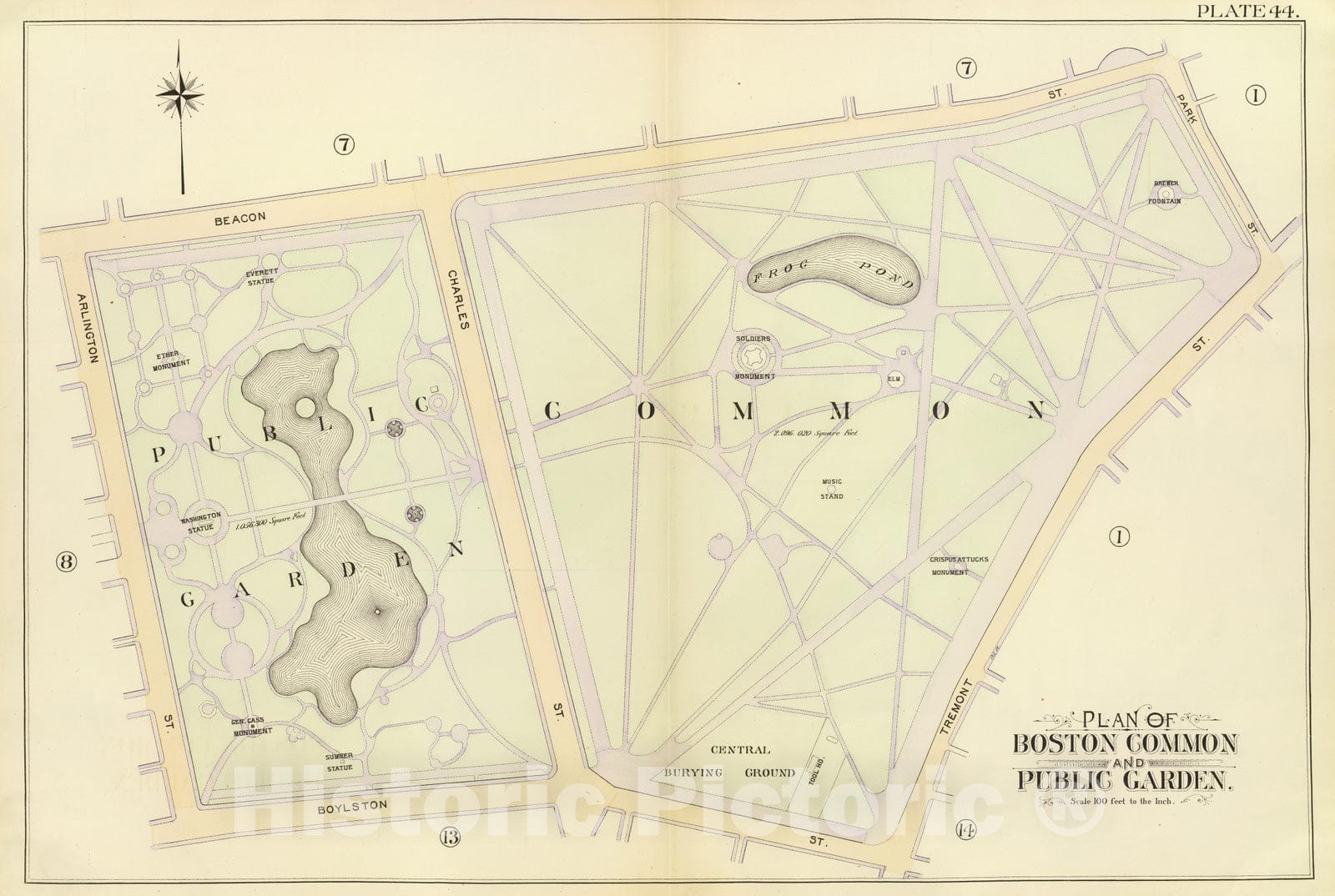 Boston Common and Public Garden, Boston, 1895 - Historical Map Print